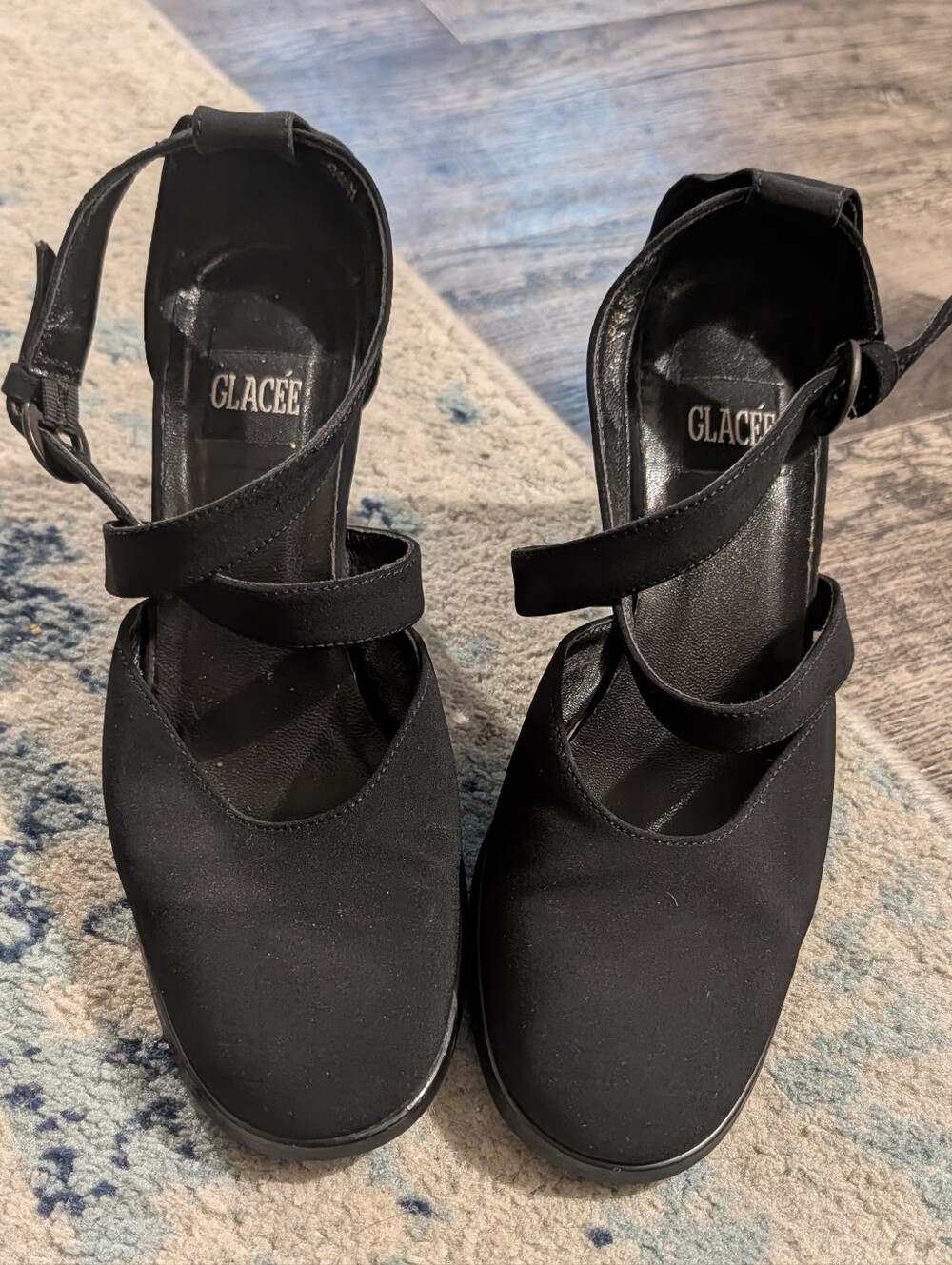 Vintage Glacee Black Mary Jane Block Heel Ankle Strap Shoes 8.5